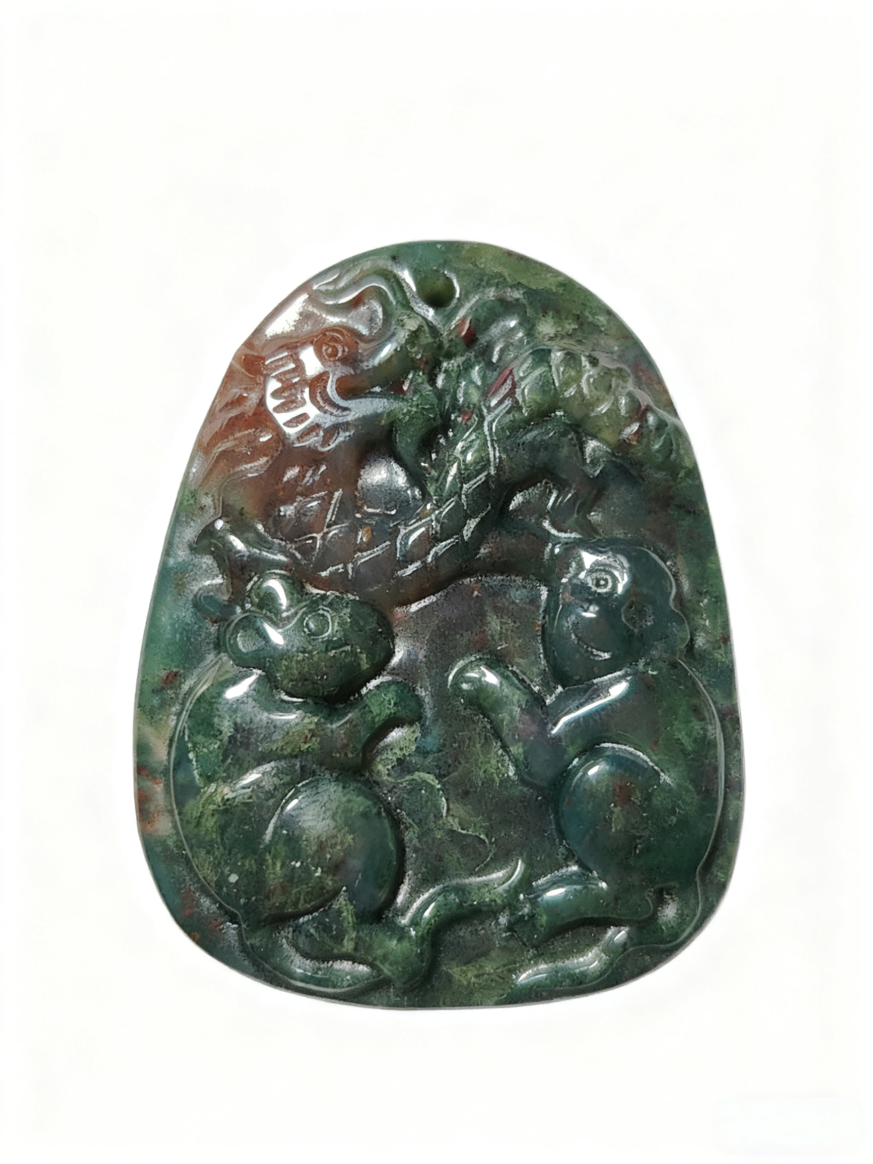 天然七彩玛瑙玉生肖龙鼠猴三合牌吊坠本命年太岁吉祥物饰品项链T