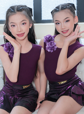 DNW新款儿童网红拉丁舞练功服女童高级练习拉丁舞蹈训练演出服装