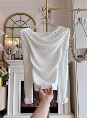 台湾货2026年秋季原创重工亮片堆堆领纯欲风小众长袖针织衫小衫女