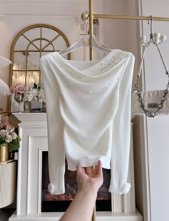 小衫 针织衫 女 原创重工亮片堆堆领纯欲风小众长袖 台湾货2025年秋季