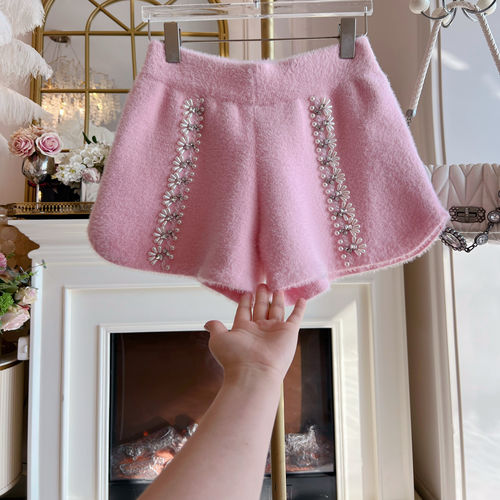 水貂绒加厚短裤女装2025年秋冬新款重工镶钻高腰显瘦a字辣妹热裤