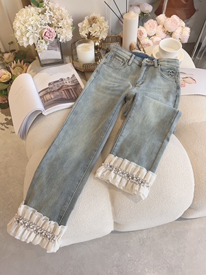 加绒加厚直筒牛仔裤女装冬2023年高腰显瘦重工钉珠小个子烟管裤子