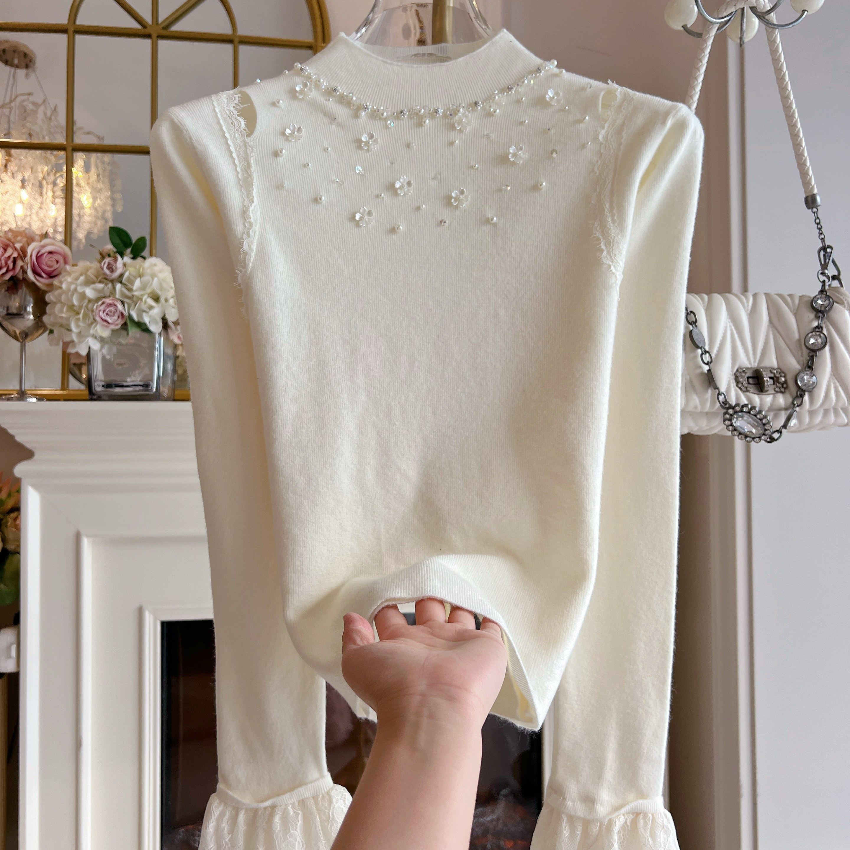 纯欲风气质甜美针织衫女装法式小众宽松套头镂空喇叭袖长袖毛衣潮