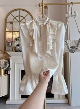 小香风法式高级感衬衫女设计感小众荷叶边立领单排扣甜美气质上衣