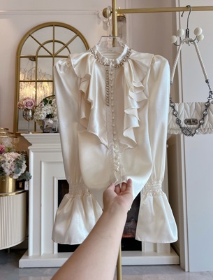 小香风法式高级感衬衫女设计感小众荷叶边立领单排扣甜美气质上衣