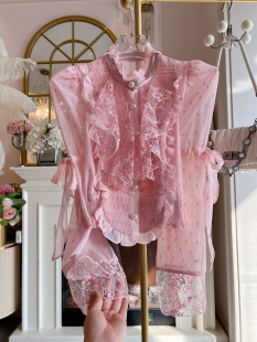 荷叶边银丝衬衫 2026年春季 宫廷风优雅蕾丝系带长袖 法式 温柔女 新款