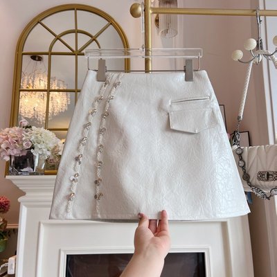 pu皮半身裙女装设计感重工镶钻亮片高腰显瘦名媛风气质短裙a字裙