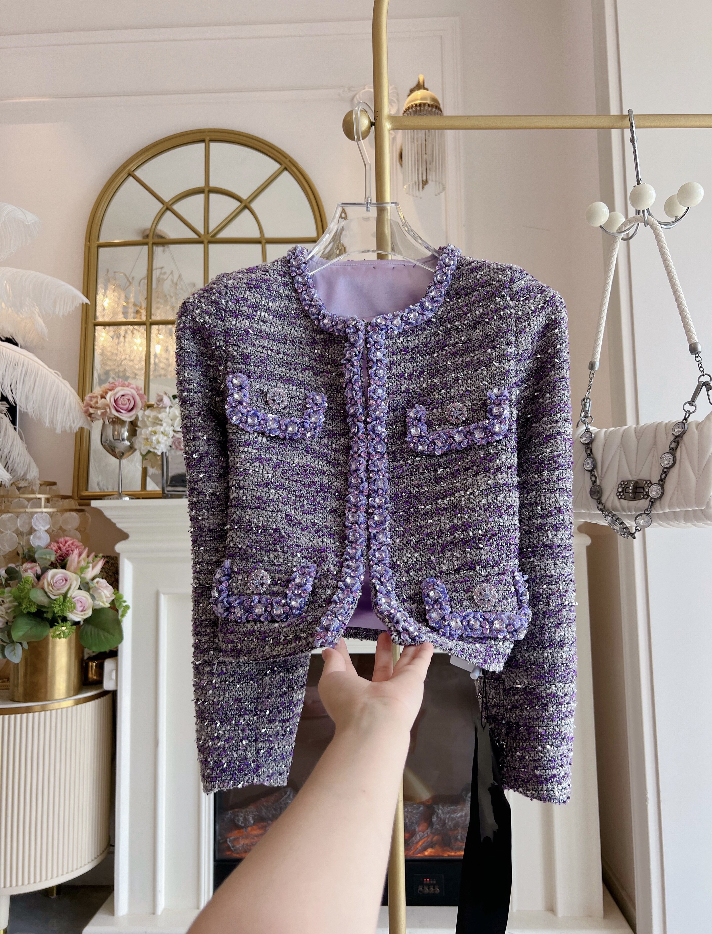 小香风外套女2025年秋冬新款原创重工镶钻粗花呢夹克上衣短款外套