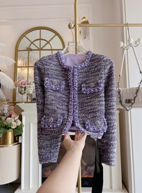 小香风外套女2025年秋冬新款原创重工镶钻粗花呢夹克上衣短款外套