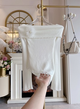 2025年秋季新款重工镶钻花朵针织衫女宽松甜美白色翻领长袖毛衣衫