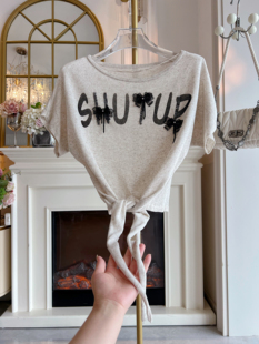 2026年夏季原创设计蝙蝠袖t恤衫上衣宽松慵懒风套头镶钻小衫女装