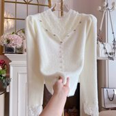 2024年冬季 水貂绒加厚针织衫 内搭女装 名媛风高领重工镶钻毛衣上衣