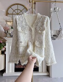 水貂绒轻奢水钻外套女2025年秋冬新款 开衫 宽松v领小香风长袖 时尚