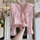 宫廷风气质粉色蕾丝衫 上衣女2025年秋冬季 原创荷叶边重工钉珠衬衣