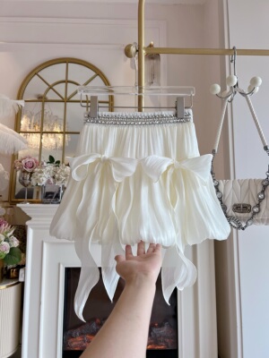 2026年春夏新款原创设计重工镶钻蝴蝶结花苞裙半身裙女短裙百褶裙