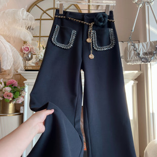 小香风名媛气质高腰百搭直筒裤 加绒镶钻休闲裤 2025年冬季 女装 长裤