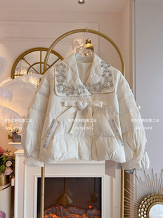 加厚羽绒服外套女装韩国设计感重工镶钻翻领宽松面包服棉袄棉服冬