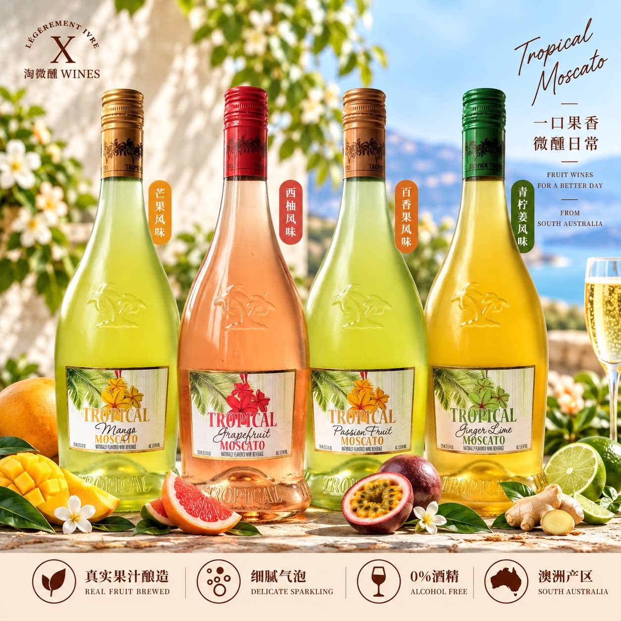 爆香百香果白桃起泡酒~Asti宝熙Bosio莫斯卡托水果味葡萄酒甜果酒