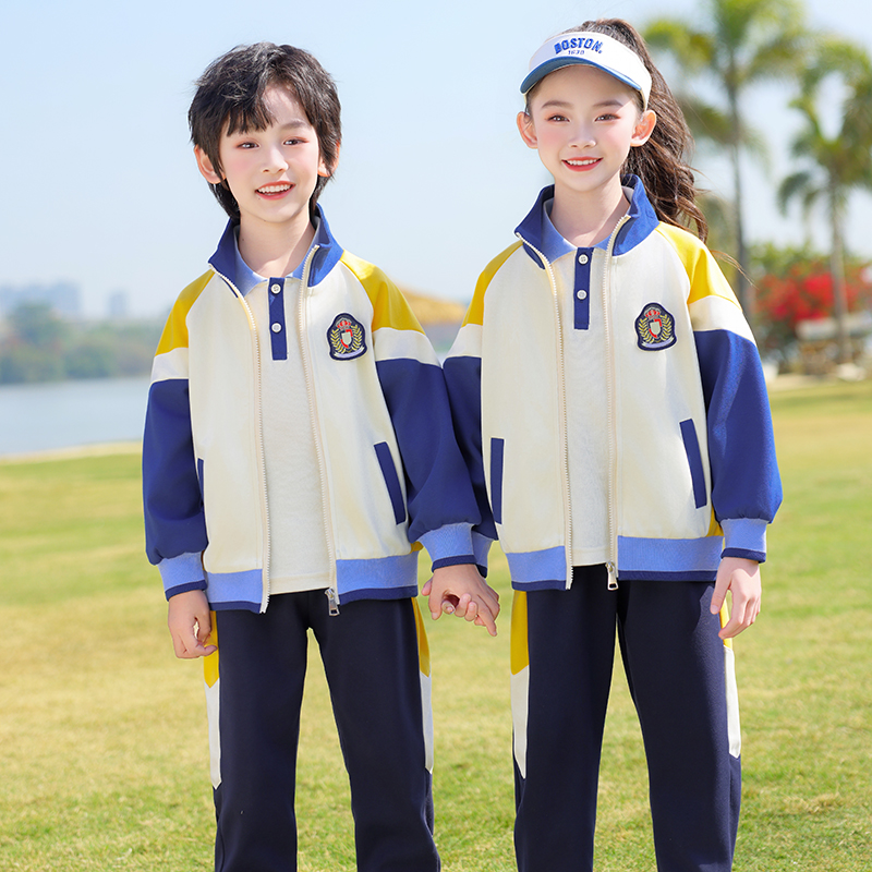 校服套装春秋款小学生运动中学生班服三件套夏季幼儿园园服纯棉
