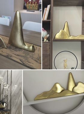 现代简约轻奢家居样板房客厅陶瓷金山摆件软装饰品仿金属假山艺术