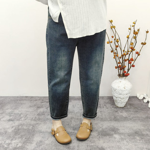女裤 2025春装 直筒老爹裤 200斤胖mm宽松显瘦松紧腰弹力牛仔裤 大码