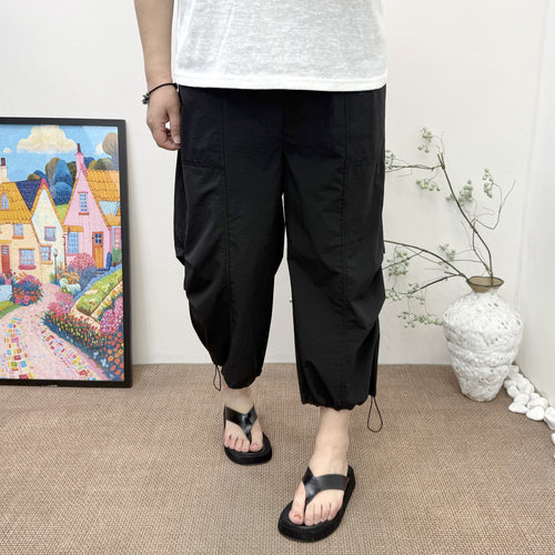 夏季薄款大码显瘦阔腿九分女裤