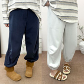 软糯舒适冬季 女 胖mm宽松遮肉膝盖褶皱加厚加绒运动裤 保暖卫裤 大码