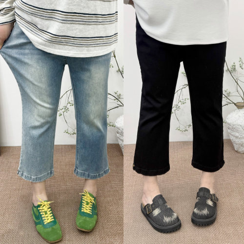 春装大码微喇松紧腰显瘦牛仔裤