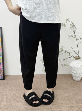 秋大码女裤 230斤胖mm宽松显瘦松紧腰黑色哈伦裤小脚休闲裤长裤子