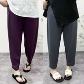 自留款 240斤胖mm宽松显瘦顺滑垂坠感清凉休闲九分裤 春夏大码 女裤