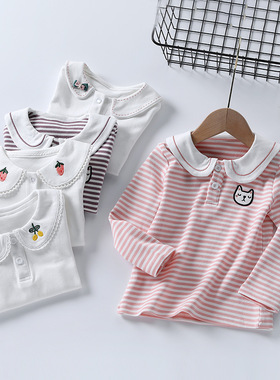 女童打底衫纯棉秋装韩范中大童长袖翻领春秋儿童POLO衫白衬衫上衣