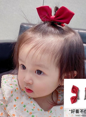 韩版儿童布艺立体蝴蝶结鱼嘴夹可爱公主侧边黑色发夹红色对夹发饰