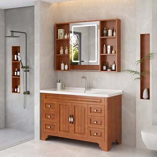 橡木实木浴室柜卫浴柜面盆洗手柜洗脸盆洗漱台组合卫生间现代简约