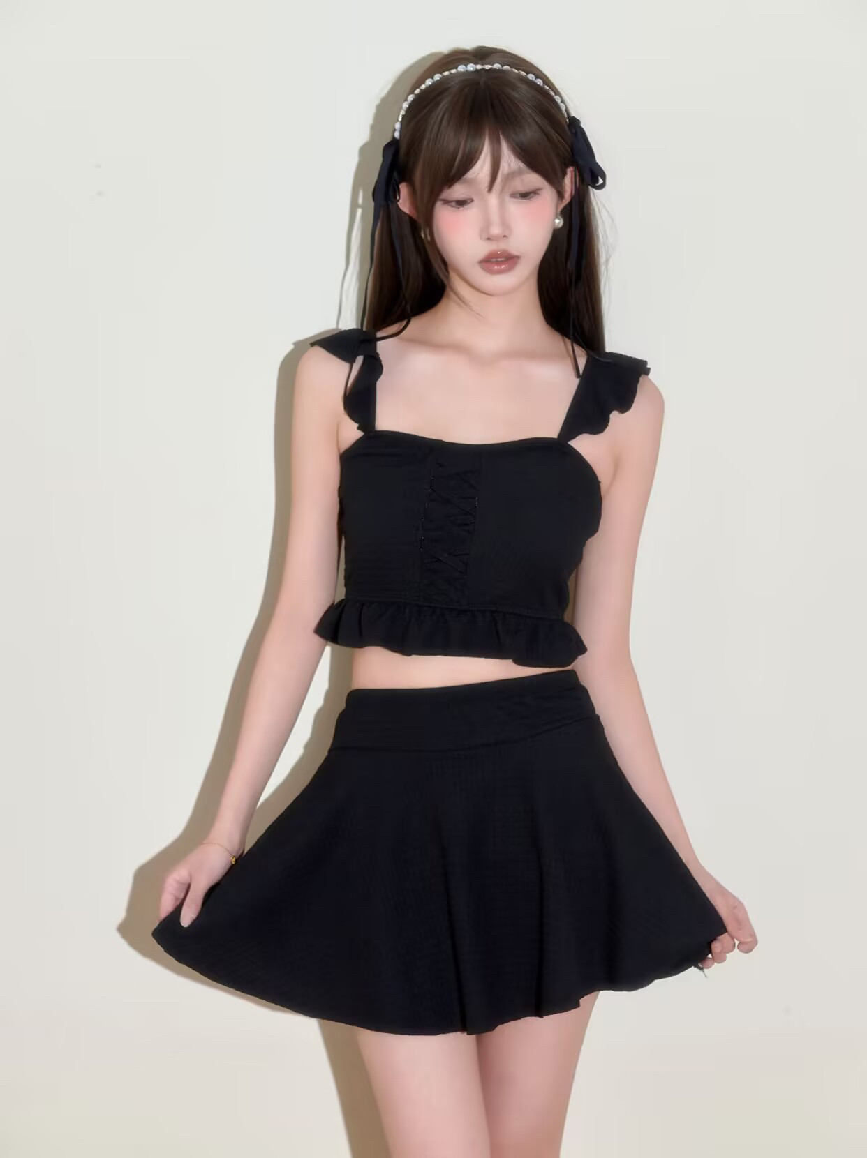 2025年游泳衣女士韩版小清新仙女范 ins风少女泳装分体裙式学生