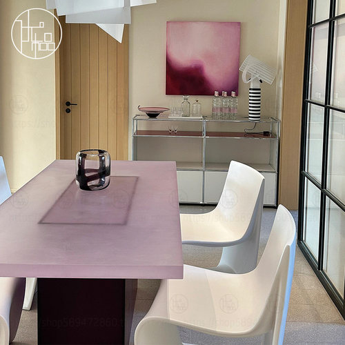 亚克力紫粉色磨砂悬浮餐桌