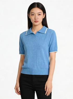 SP系列-气质简约舒适显瘦百搭蓝色短袖针织polo衫P572/P1093