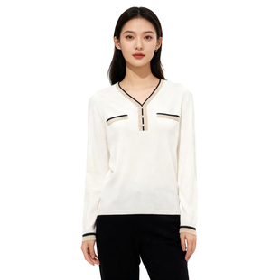 线衫 简约时尚 V领拼色简约气质优雅轻熟慵懒风DMA1107 D玛纳