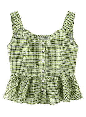 【MB】时尚绿色格子甜美无袖吊带女式上衣MB1954