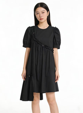 SP系列-显瘦设计黑色泡泡袖连衣裙P148/P227/P254