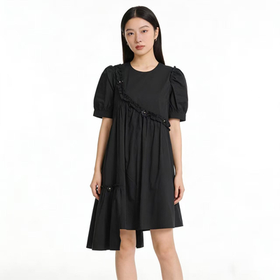 SP系列-显瘦设计黑色泡泡袖连衣裙P148/P227/P254