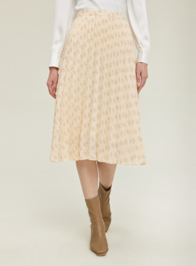 【恋PCH】时尚印花百褶高腰半身裙简约休闲温柔风穿搭EA12