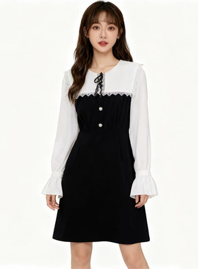 RM系列-时尚气质简约透气黑白拼接显瘦连衣裙YL953