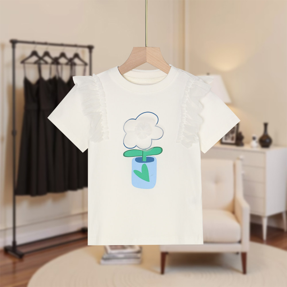 【马】儿童可爱卡通印花圆领T恤拼接立体网纱简约清爽短袖MA1106