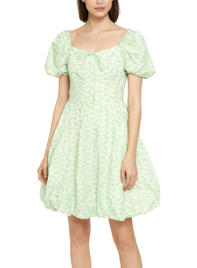 RM系列-夏季时尚新款提花法式方领甜美碎花泡连衣裙YL911