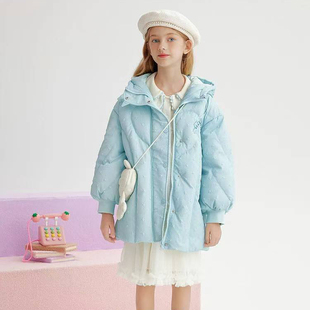 【马】儿童甜美可爱中长款连帽羽绒服纯色保暖舒适小清新风格MA46