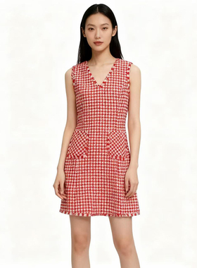 RM系列-千鸟无袖背心香风新款连衣裙气质百搭YL906