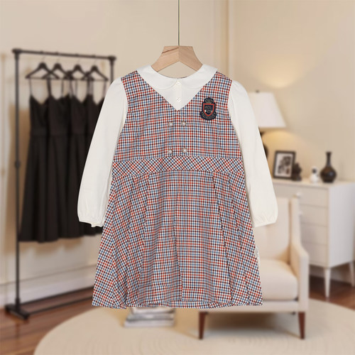 【恋-KIDS】儿童婴童连衣裙撞色格子甜美百搭YT106