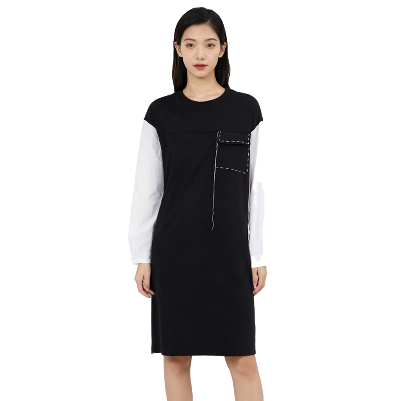 【D玛纳】简约时尚连衣裙拼接撞色个性设计气质优雅修身DMA296