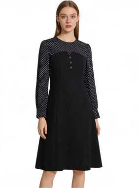SF系列-淑女长袖波点中长款连衣裙SF66