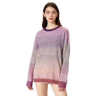 渐变撞色针织衫 线衫 优雅时尚 简约气质舒适百搭DMA1076 D玛纳